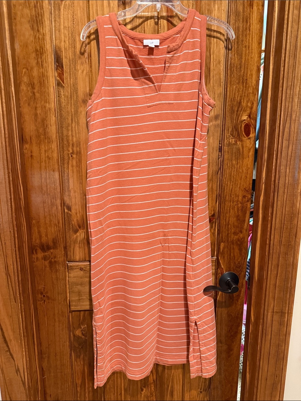 J. Jill Rust and White Striped Sleeveless Midi Dress